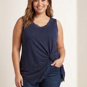 Lane Bryant Women’s Navy Blue Lace Trim, Knot Front, Tank Top - Size 18/20